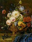 Vase Canvas Paintings - A Still Life with Flowers in a Golden Vase